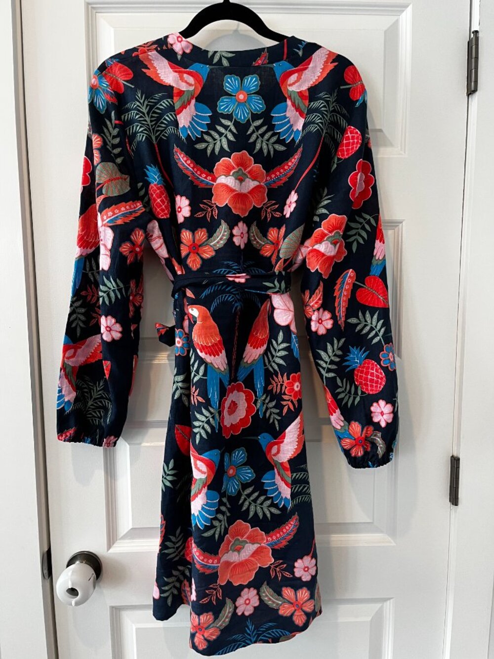 Boden Tropical Bird & Floral Print LinenTie Waist Dress | US 16-18 - Picture 3 of 5